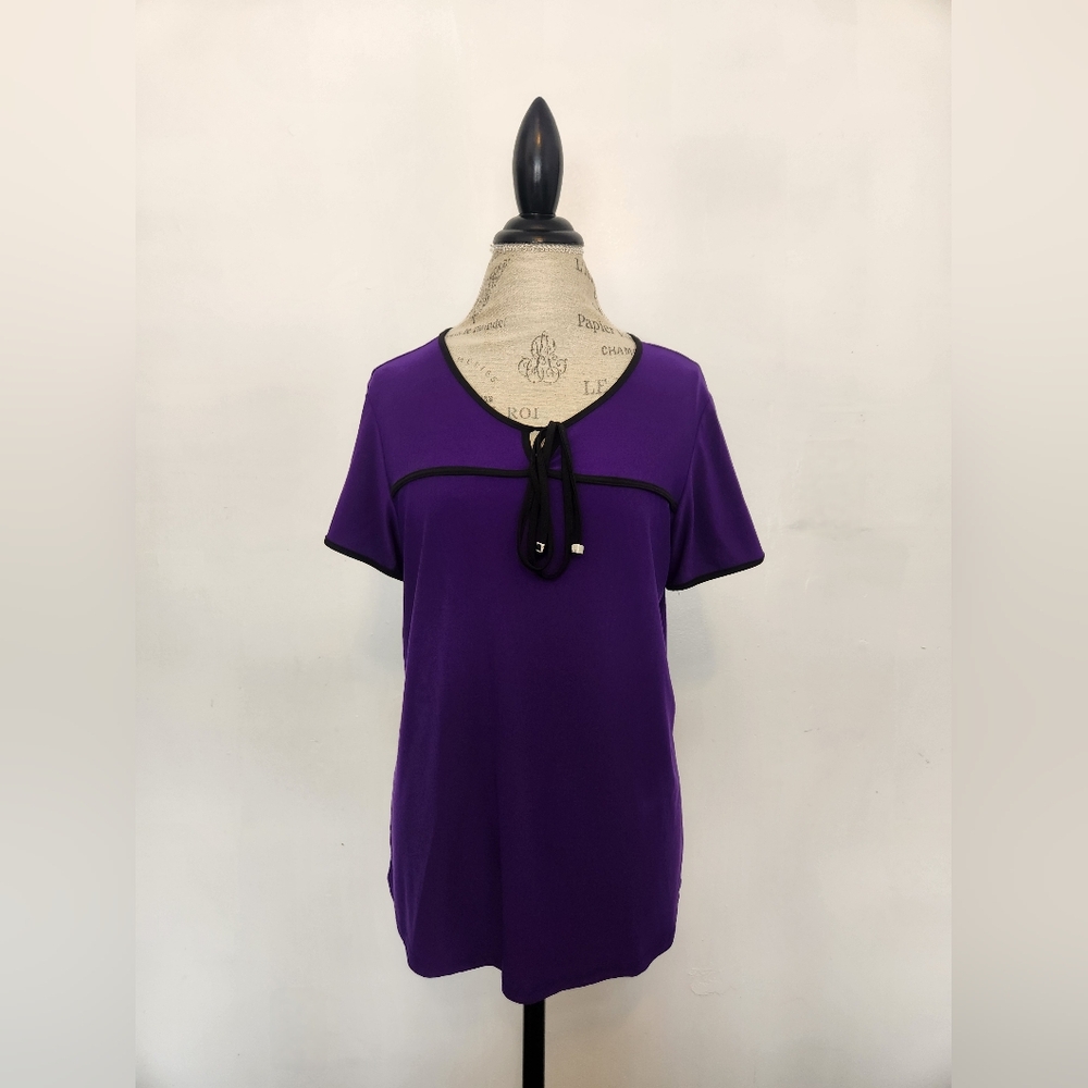Women's Liz McCoy Purple Tie Front Blouse Size XL